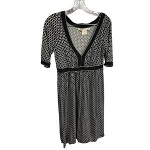 Max Studio Geometric Print Black & White Faux Wrap Dress 3/4 Sleeves Medium 89d